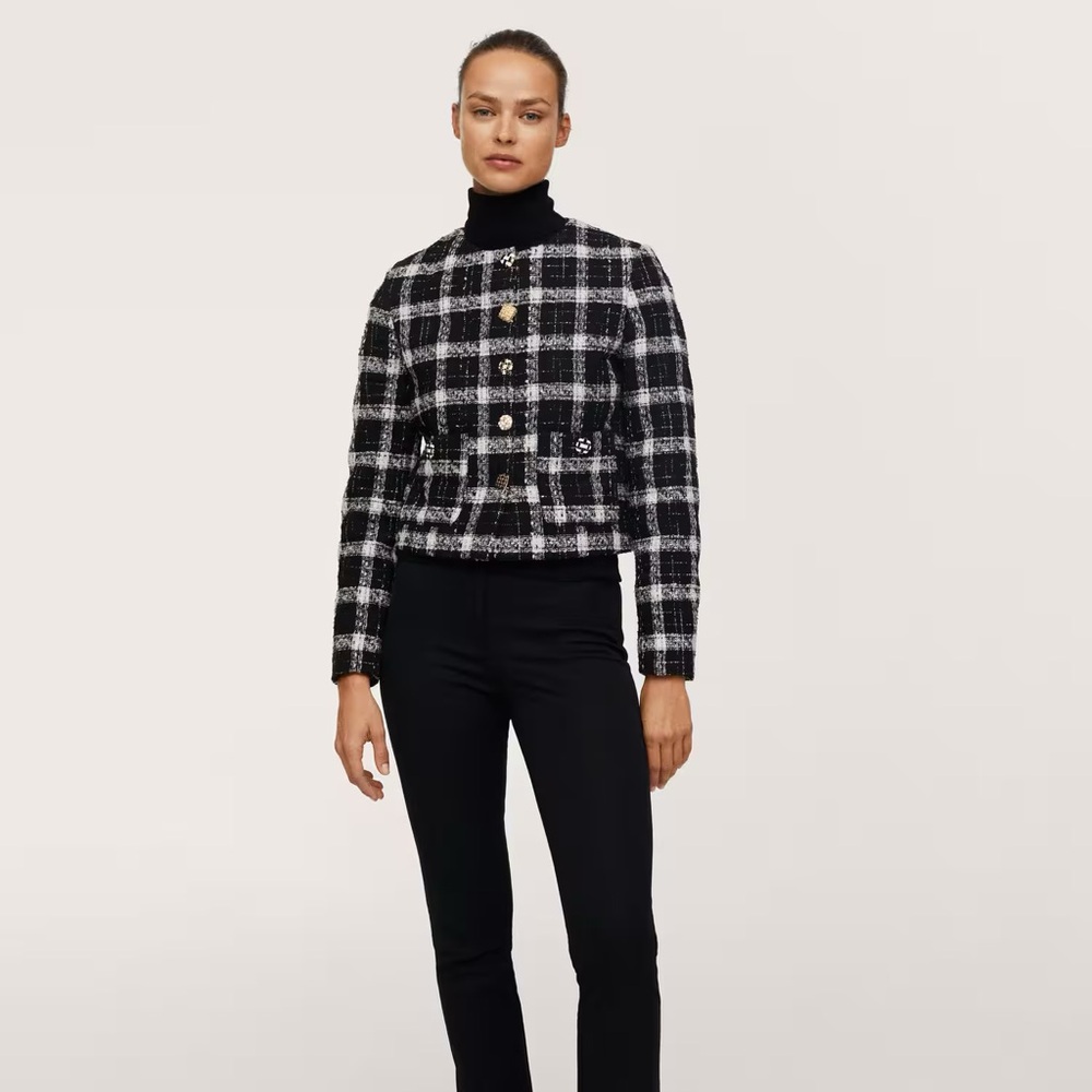 Mango NWOT check tweed blazer jacket